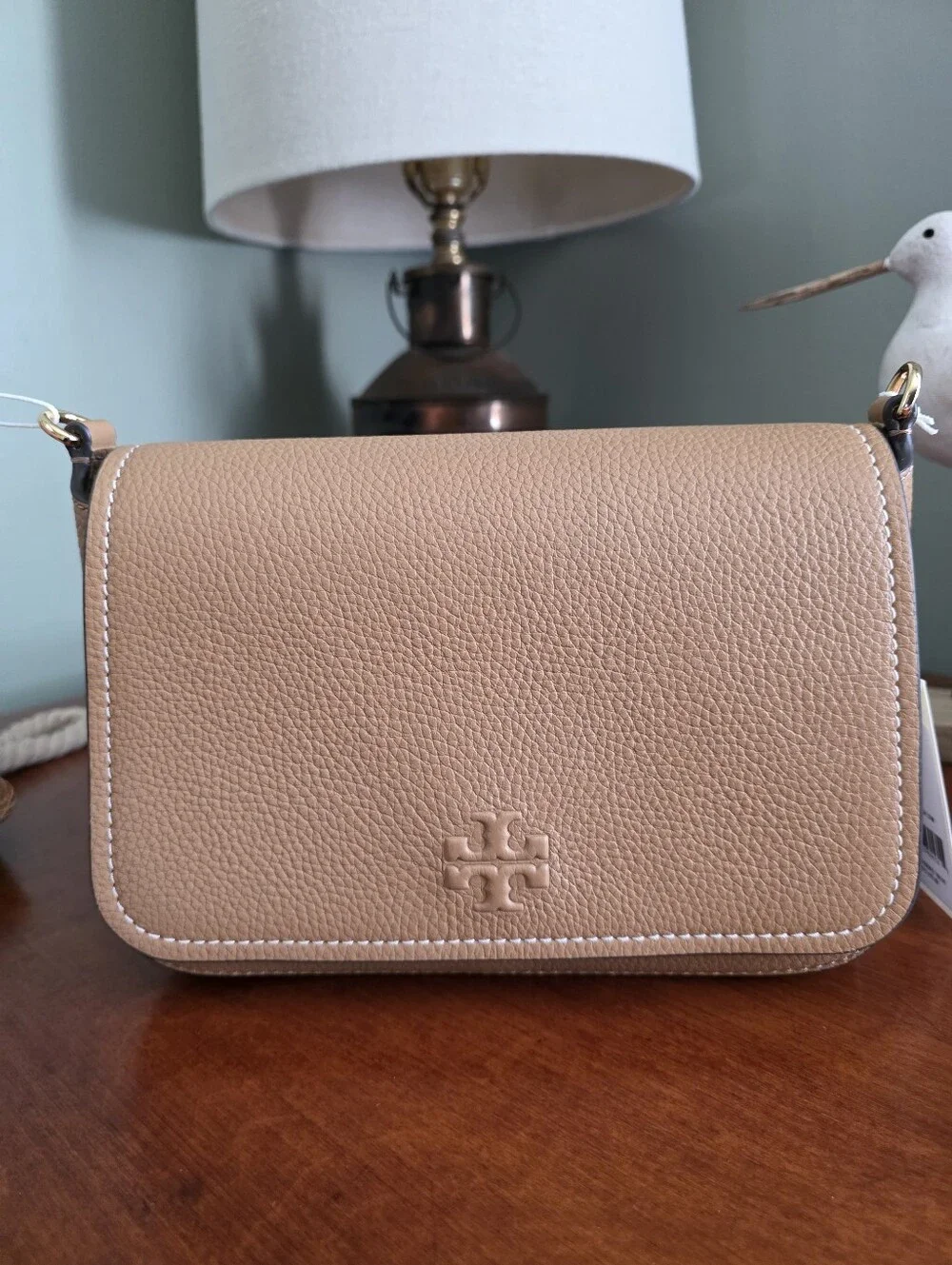Tory Burch Thea Flap Crossbody Tiramisu Pebbled Leather Bag NWT